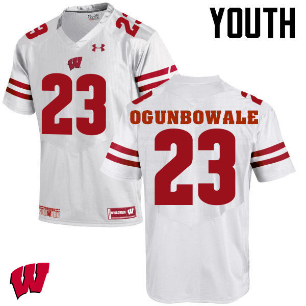 Youth Wisconsin Badgers #23 Dare Ogunbowale College Football Jerseys-White - Click Image to Close